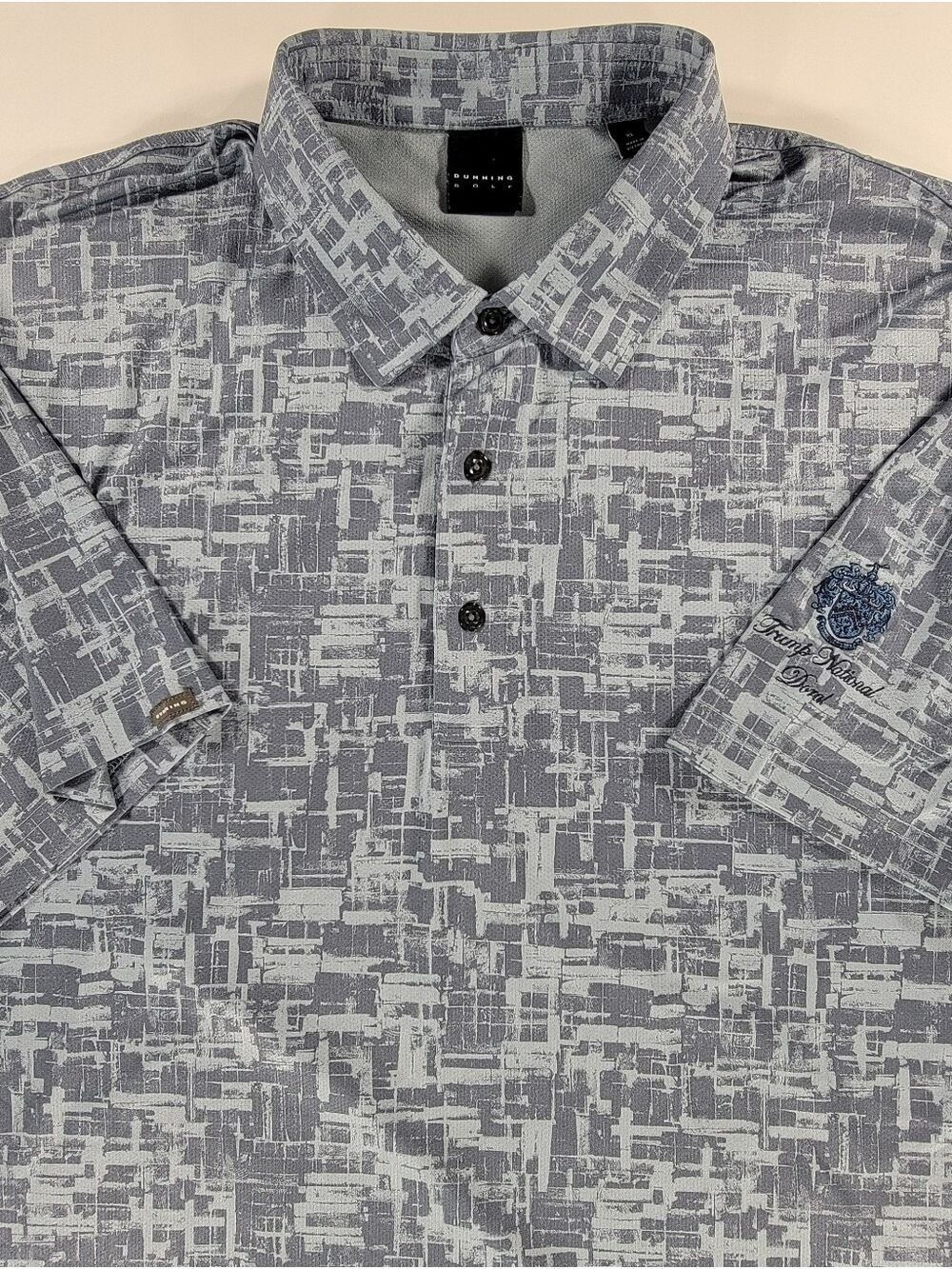 Dunning Golf Polo Shirt Mens XL Gray Geometric Vented Trump National Doral Logo